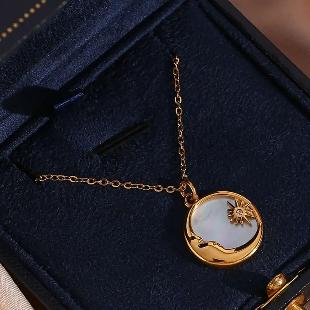 Mother of Pearl with Sun & Moon – 18KT Gold Plated - Krystal Touch