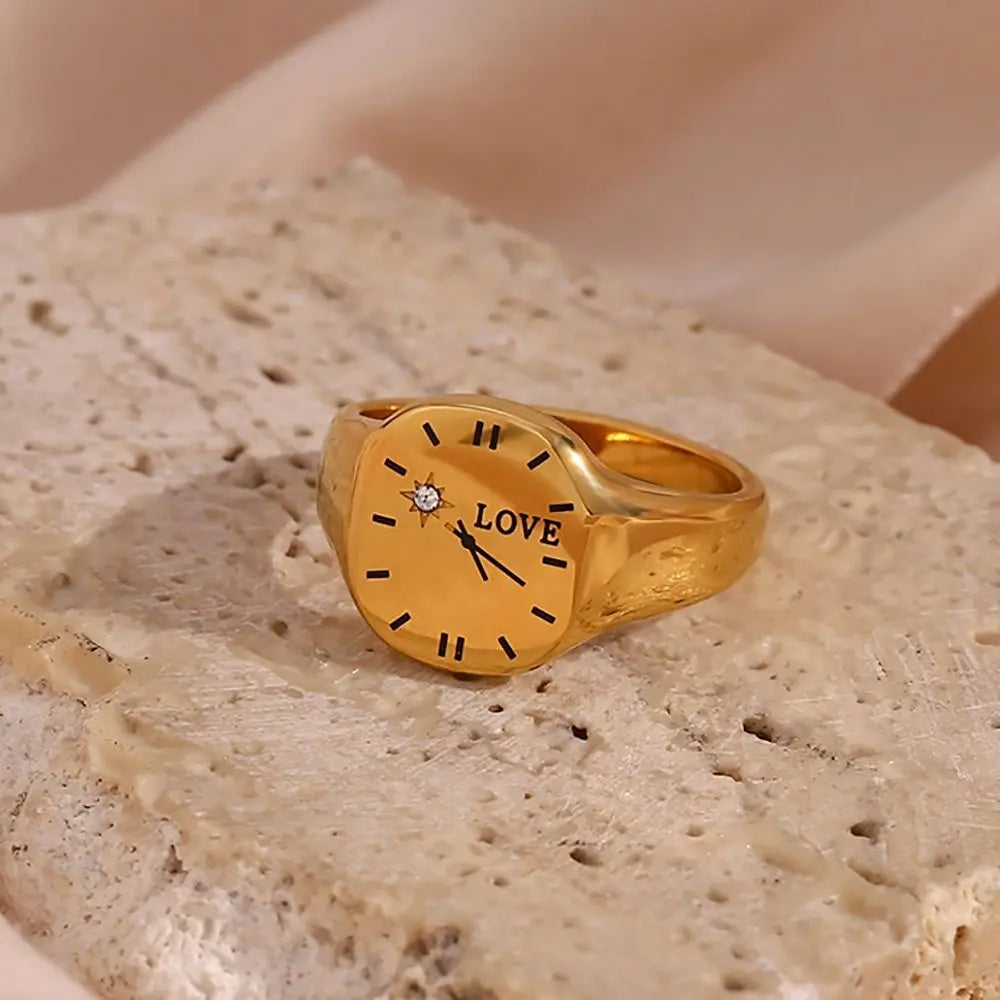 Timeless Watch Dial Ring – 18KT Gold Plated - Krystal Touch