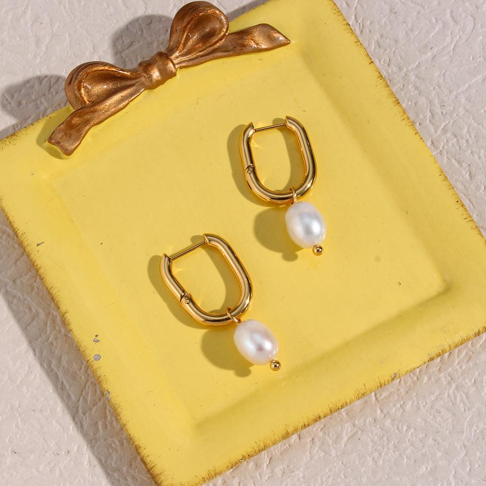Pearl Drop U-Shape Earrings – 18KT Gold Plated