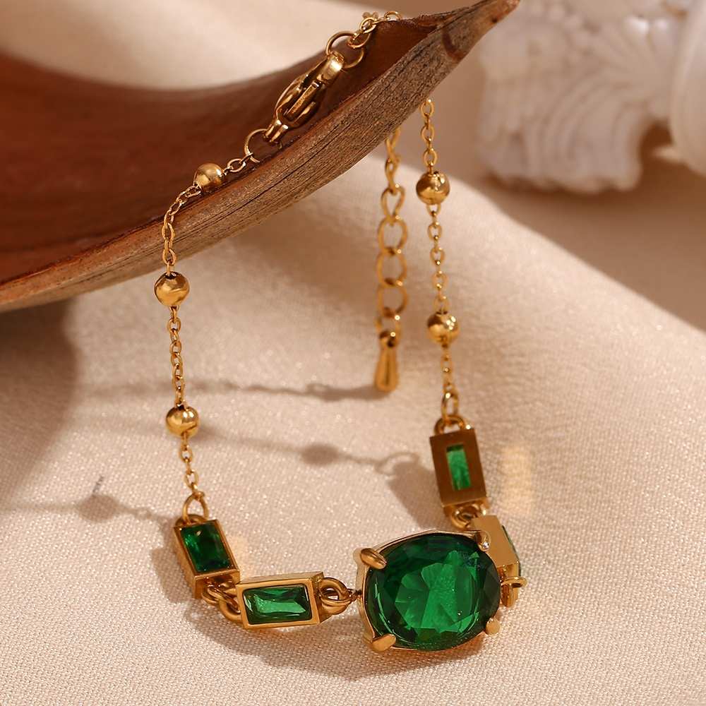 Emerald Green Bracelet – 18KT Gold Plated Krystal Touch