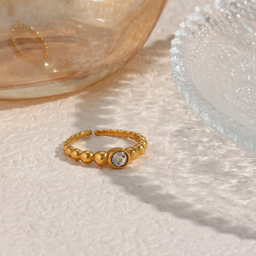 Vintage Adjustable Beaded Ring – 18KT Gold Plated Krystal Touch