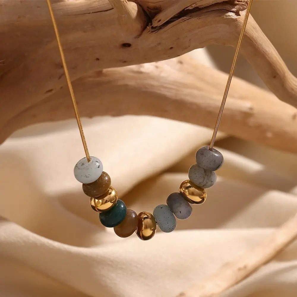 Natural Stone Drop Earrings – 18KT Gold Plated - Krystal Touch