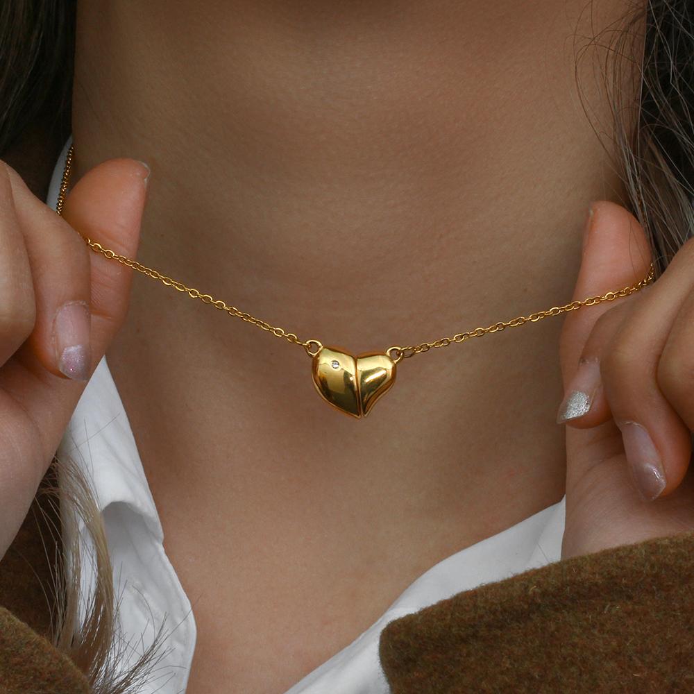 Zircon Magnetic Heart Pendant - 18KT Gold Plated Krystal Touch