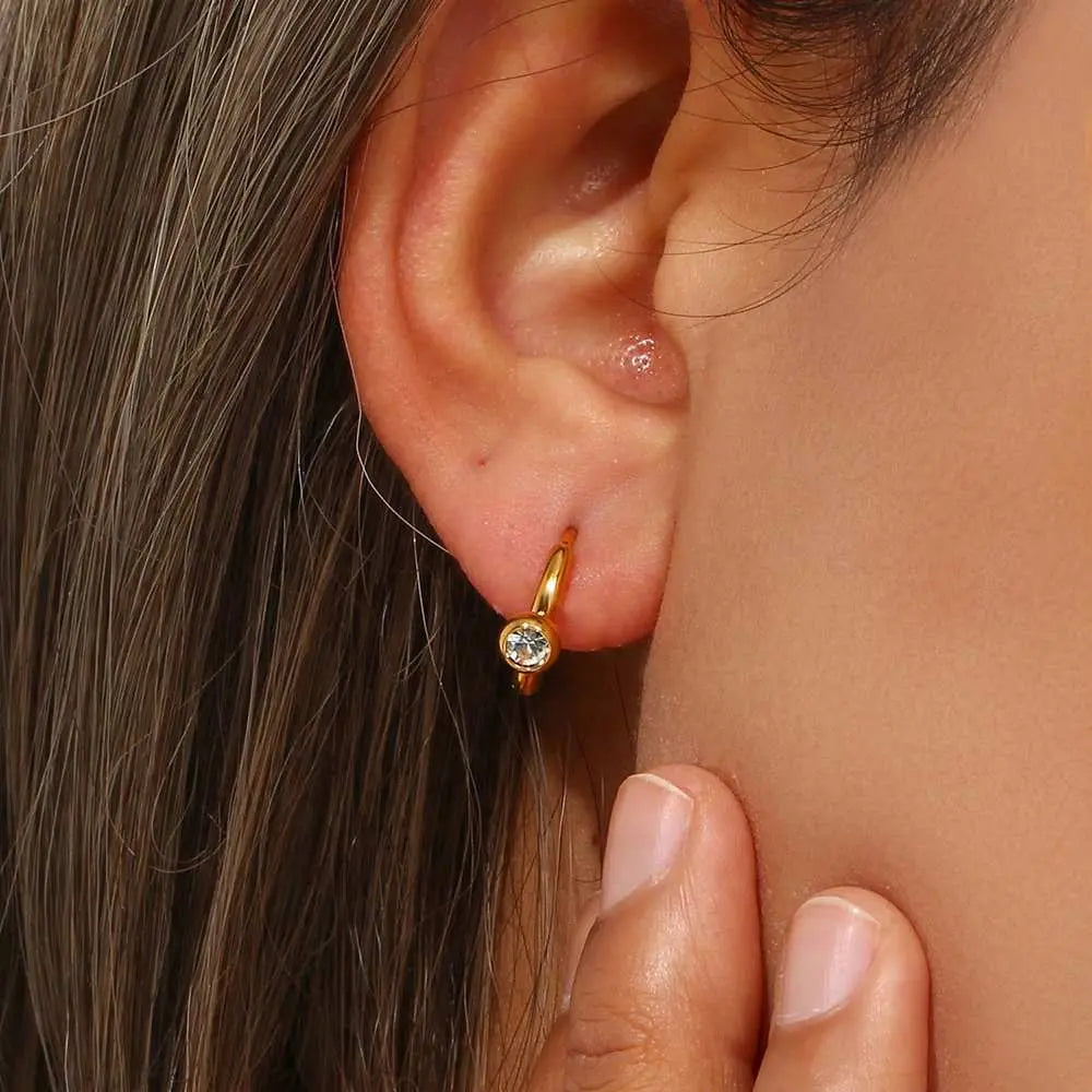 Bezel Setting Zircon Huggies – 18KT Gold Plated - Krystal Touch