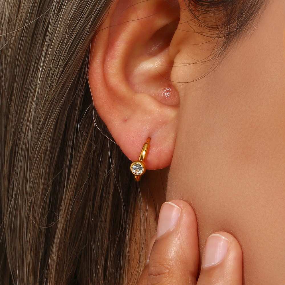 Bezel Setting Zircon Huggies – 18KT Gold Plated