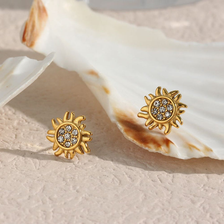 Sunflower Zircon Stud – 18KT Gold Plated
