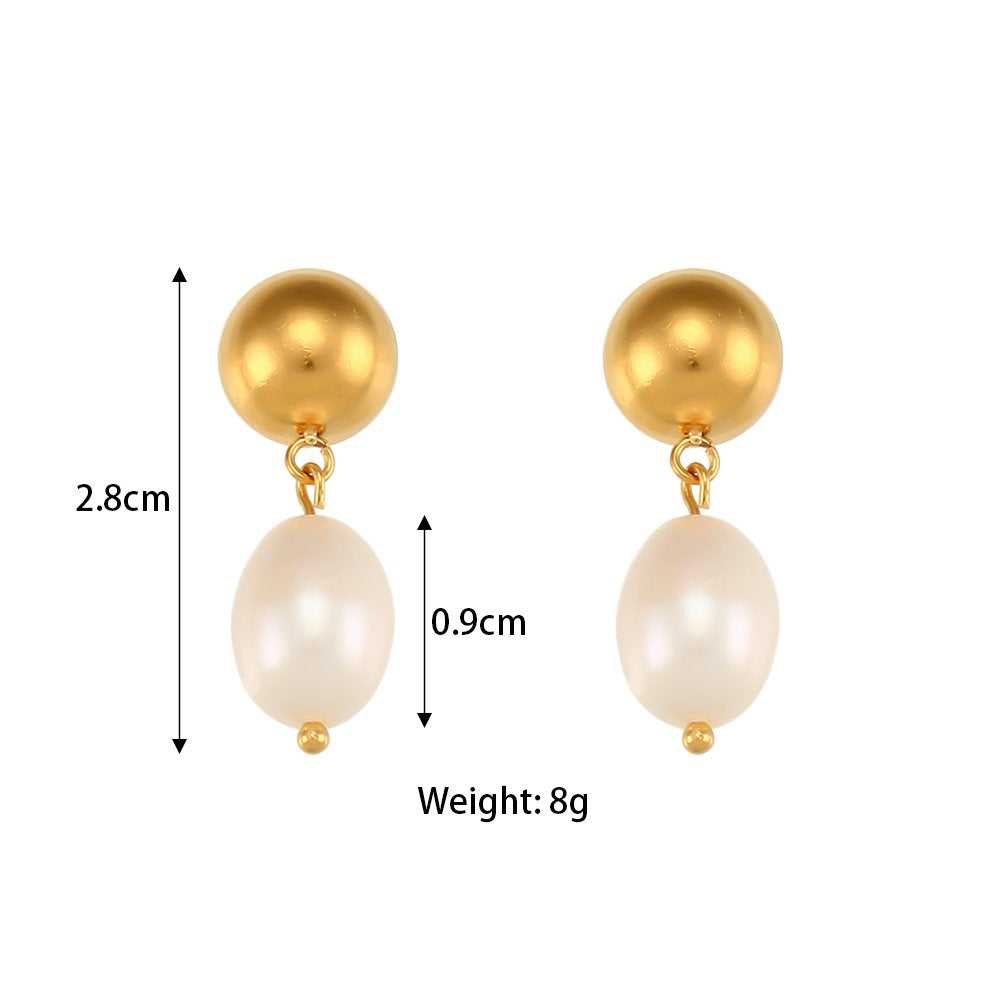 Minimalist Fresh Water Pearl Drop Earring - 18k Gold Plated Krystal Touch