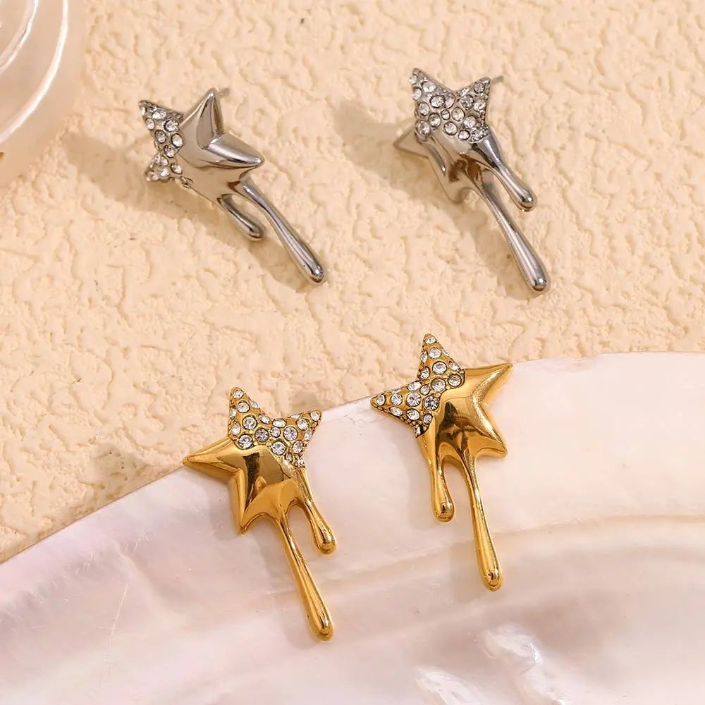 Melting Star Stud Earrings – 18KT Gold Plated - Krystal Touch