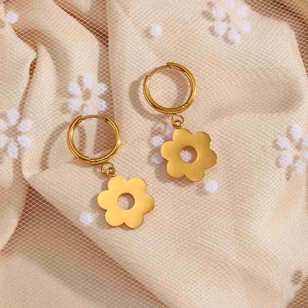 Dainty Hollow Flower Drop – 18KT Gold Plated - Krystal Touch