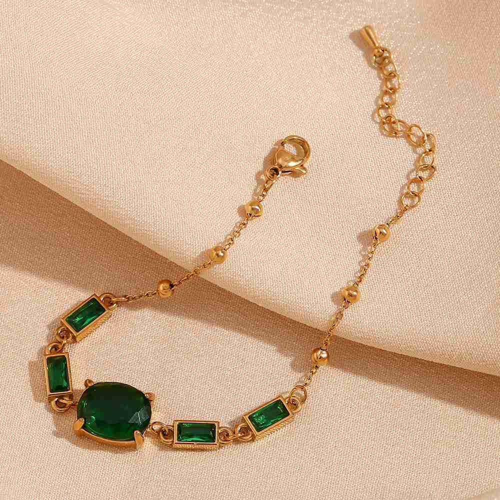 Emerald Green Bracelet – 18KT Gold Plated