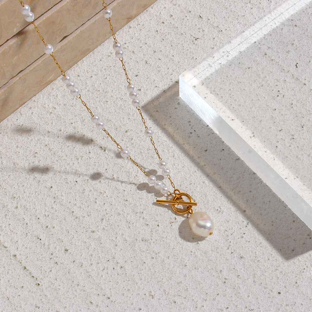 Fresh Water Pearl Long Necklace - 18KT Gold Plated Krystal Touch