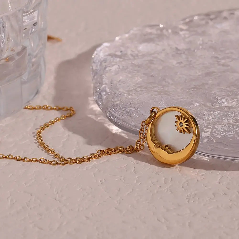 Mother of Pearl with Sun & Moon – 18KT Gold Plated - Krystal Touch