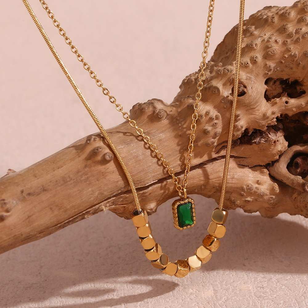 Emerald Green Double-Layered Necklace – 18KT Gold Plated Krystal Touch