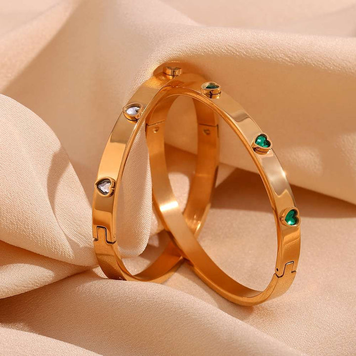 Heart Zircon Bangle cum Bracelet – 18KT Gold Plated