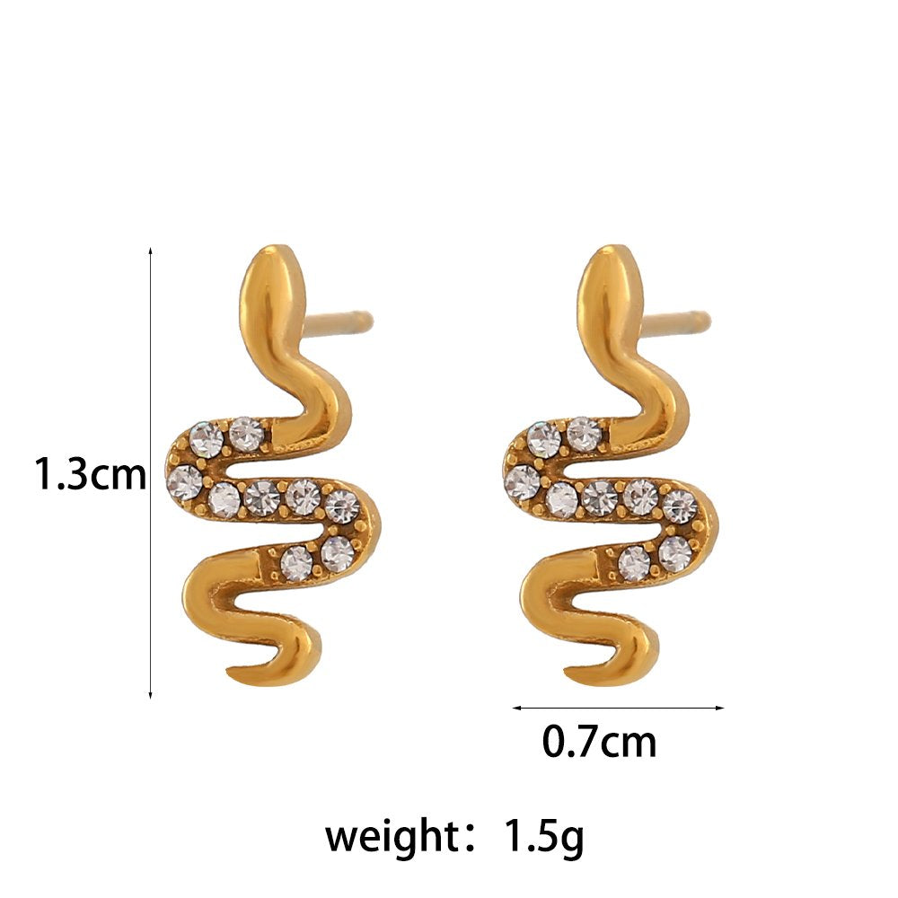 Dainty Snake Necklace Earring Bracelet Set - 18KT Gold Plated Krystal Touch
