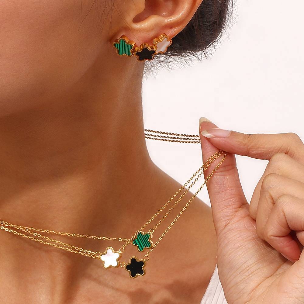 Minimalistic Flower Necklace and Earring Set - 18KT Gold Plated Krystal Touch