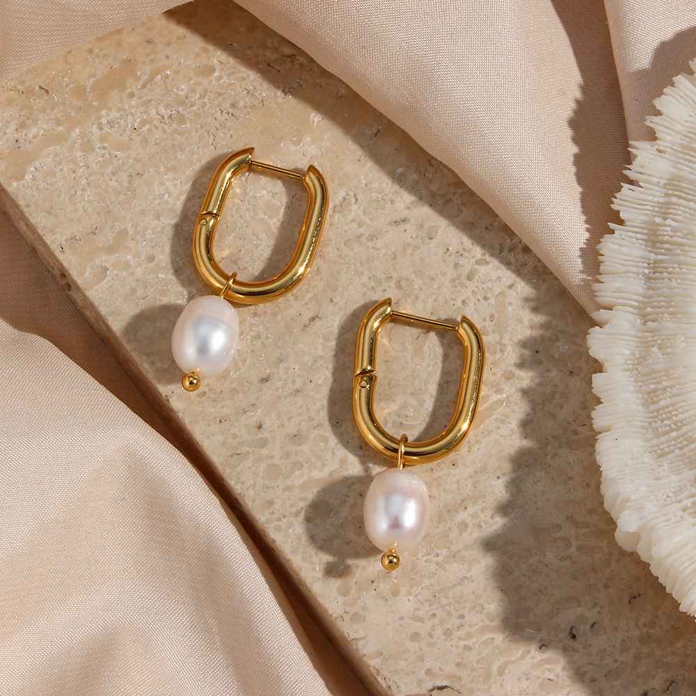 Pearl Drop U-Shape Earrings – 18KT Gold Plated