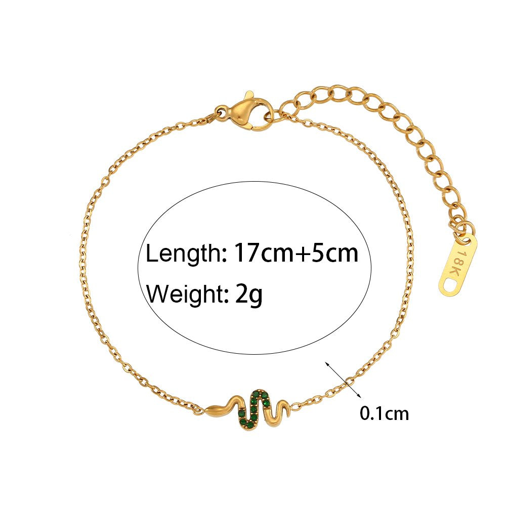 Dainty Snake Necklace Earring Bracelet Set - 18KT Gold Plated Krystal Touch