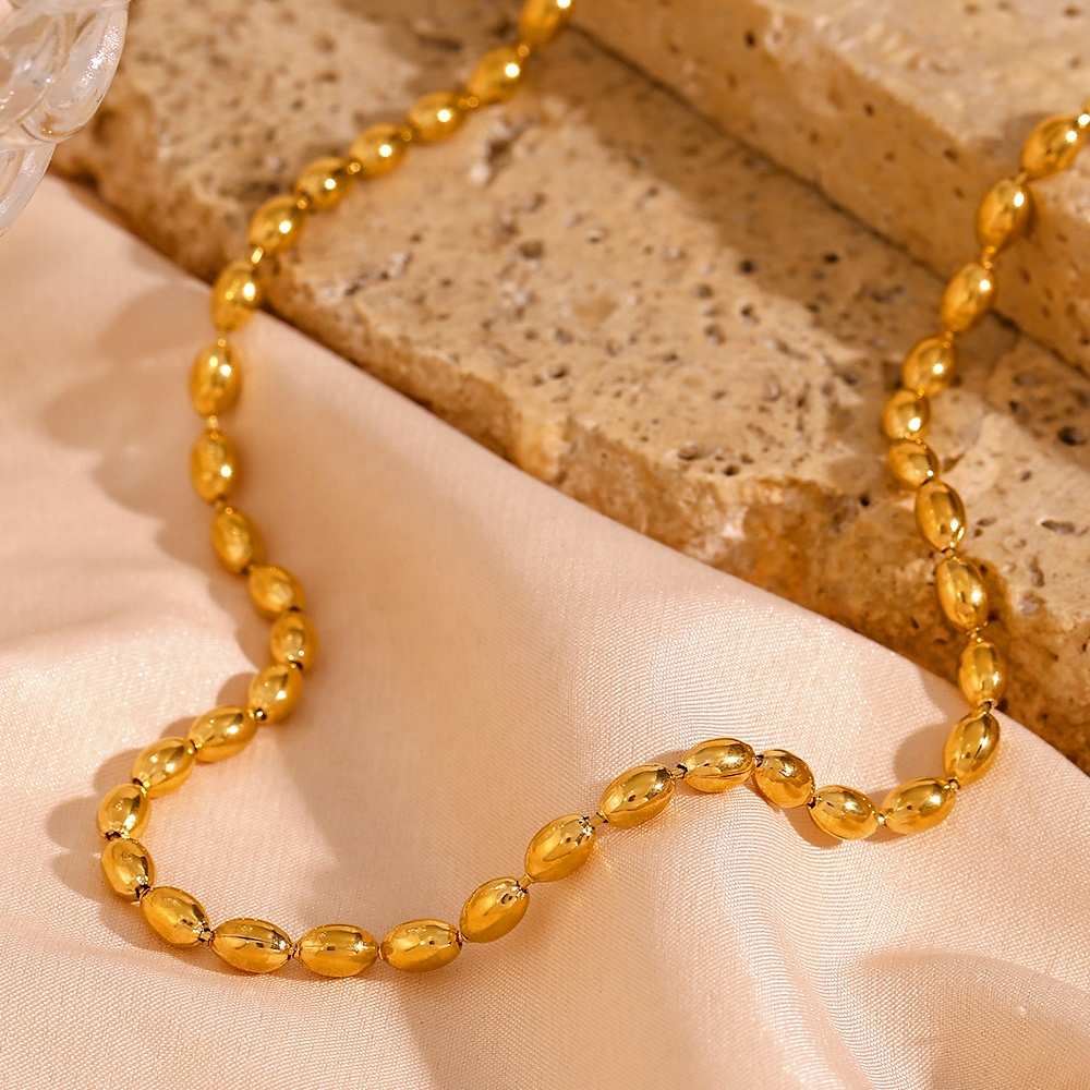 Gold Bead Necklace - 18KT Gold Plated Krystal Touch
