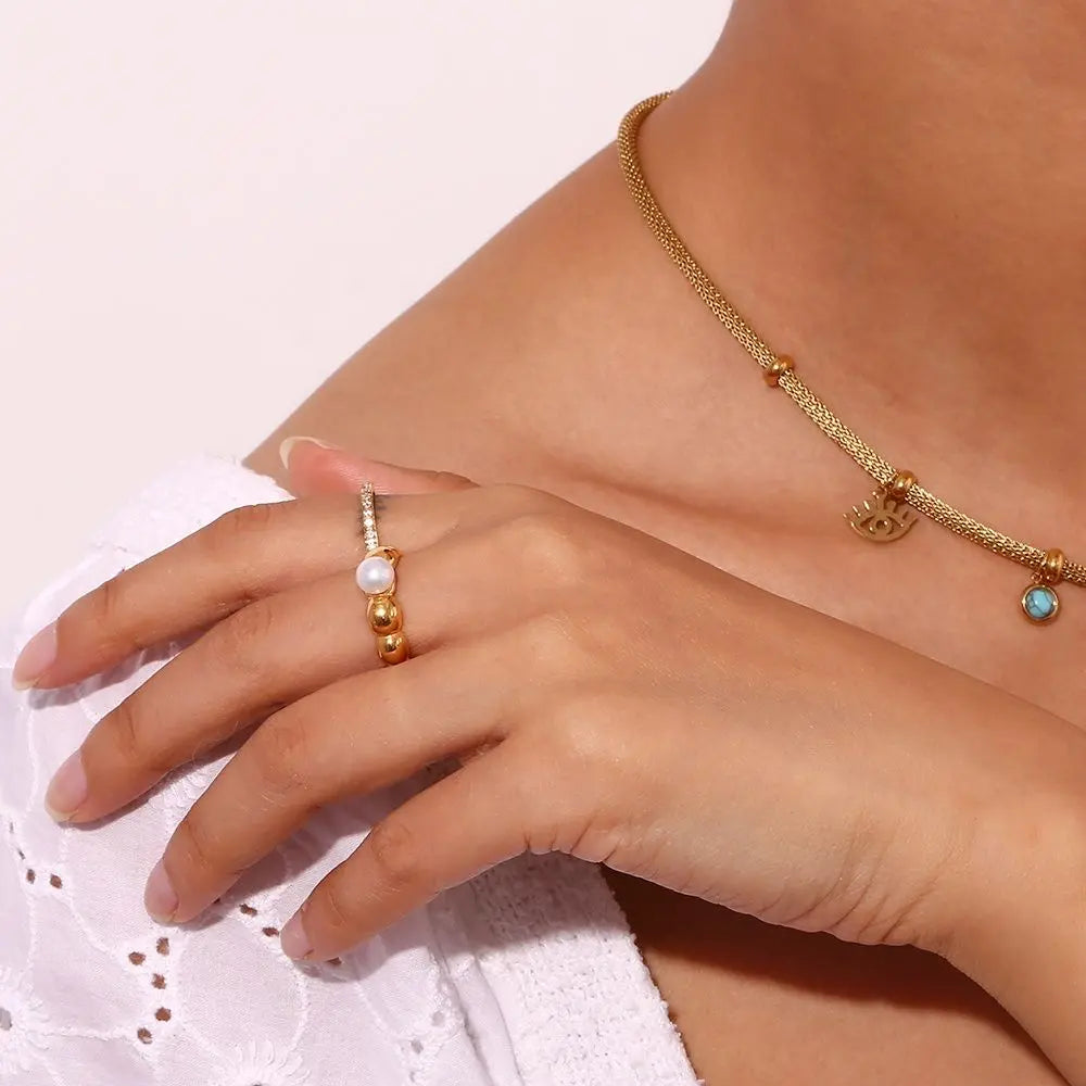 Blossom Pearl Ring – 18KT Gold Plated - Krystal Touch