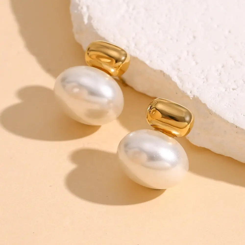 Pearl Stud Earrings – 18KT Gold Plated - Krystal Touch