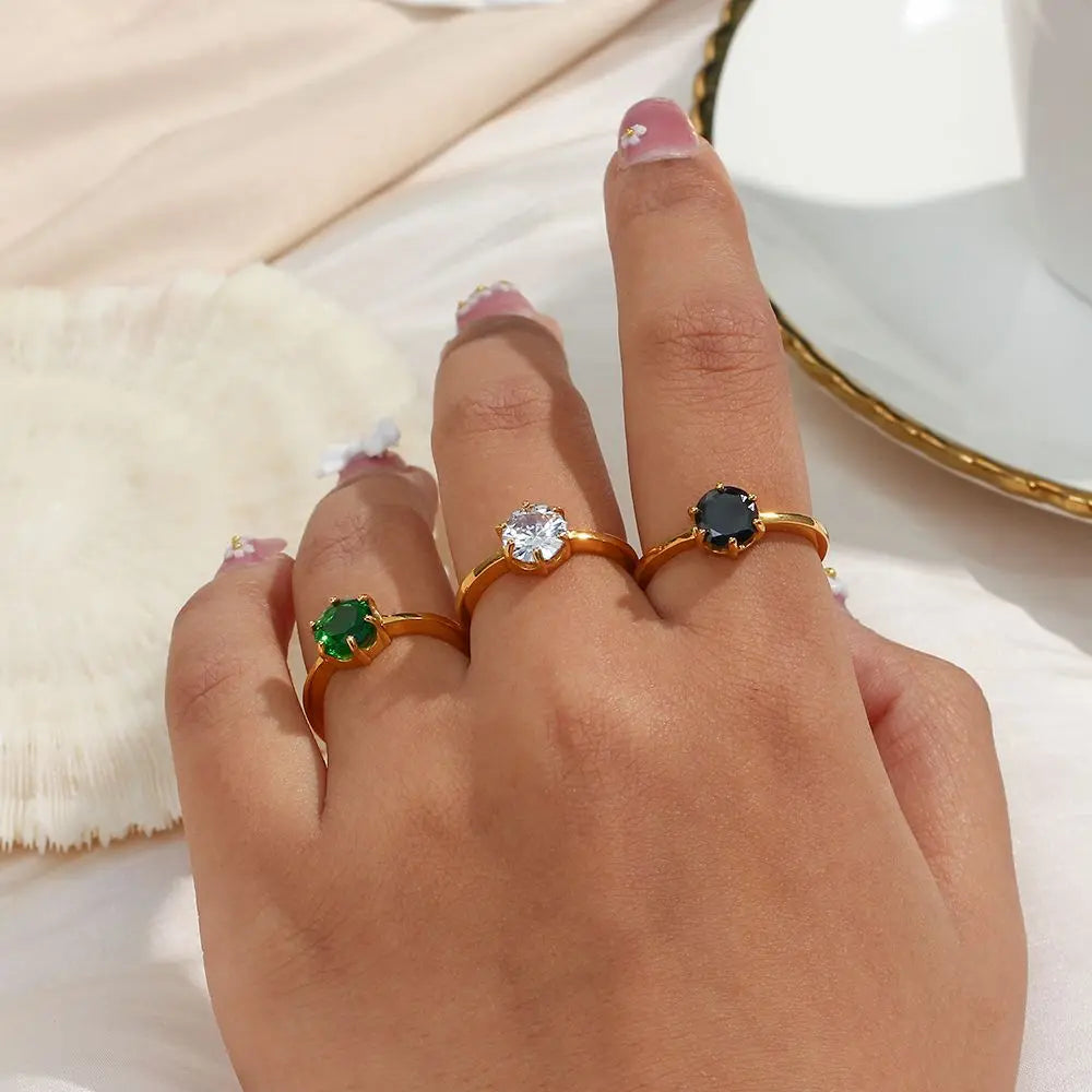 Green Onyx Solitaire Ring – 18KT Gold Plated - Krystal Touch