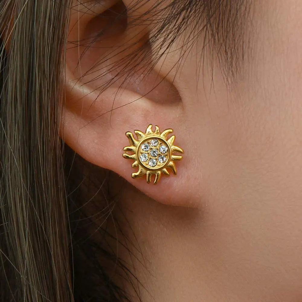 Sunflower Zircon Stud – 18KT Gold Plated - Krystal Touch