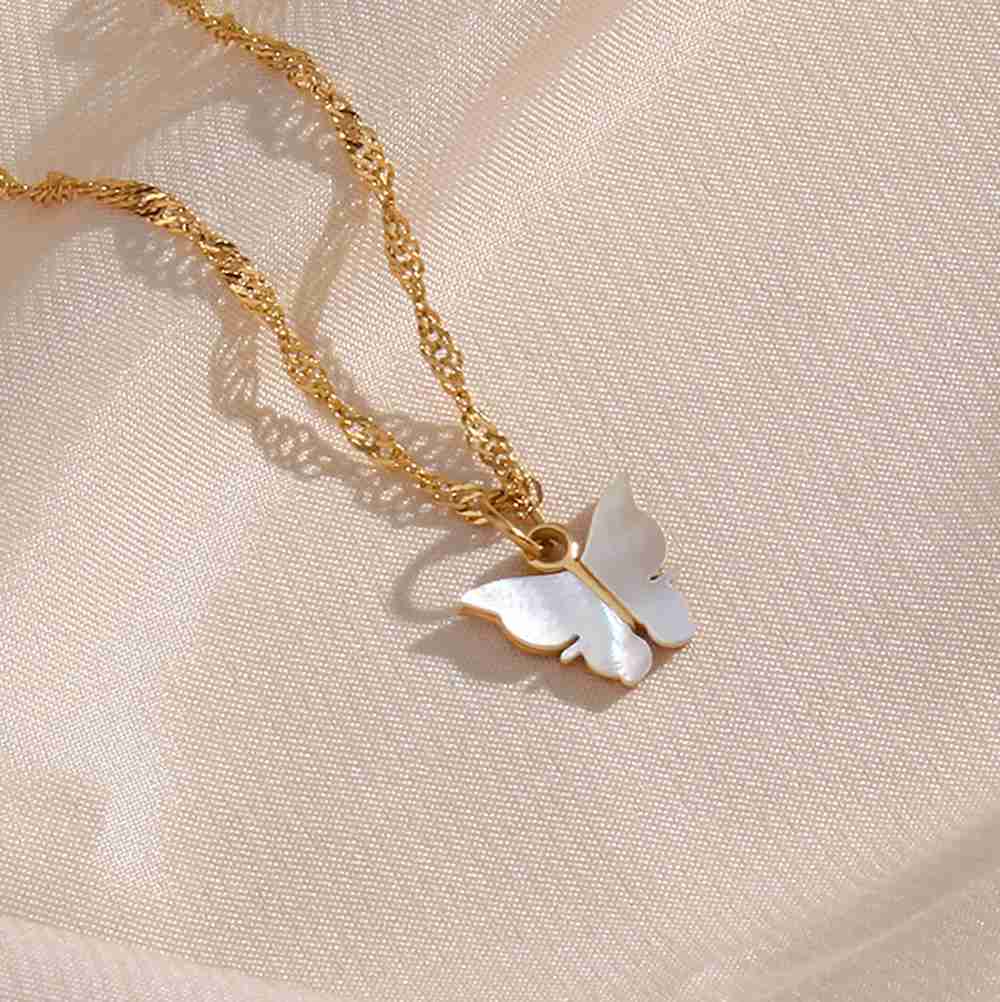 Butterfly Shell Pendant - 18KT Gold Plated Krystal Touch