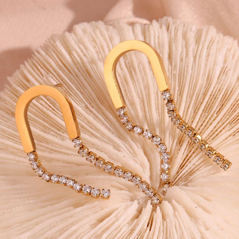 Zircon Tassel U Earrings – 18KT Gold Plated Krystal Touch