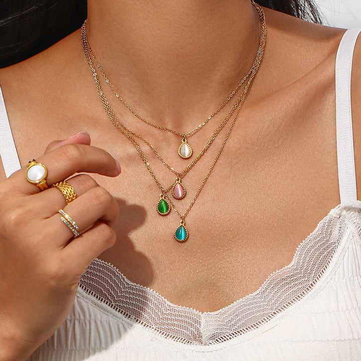 Minimalist Water Drop Opal Necklace - 18k Gold Plated