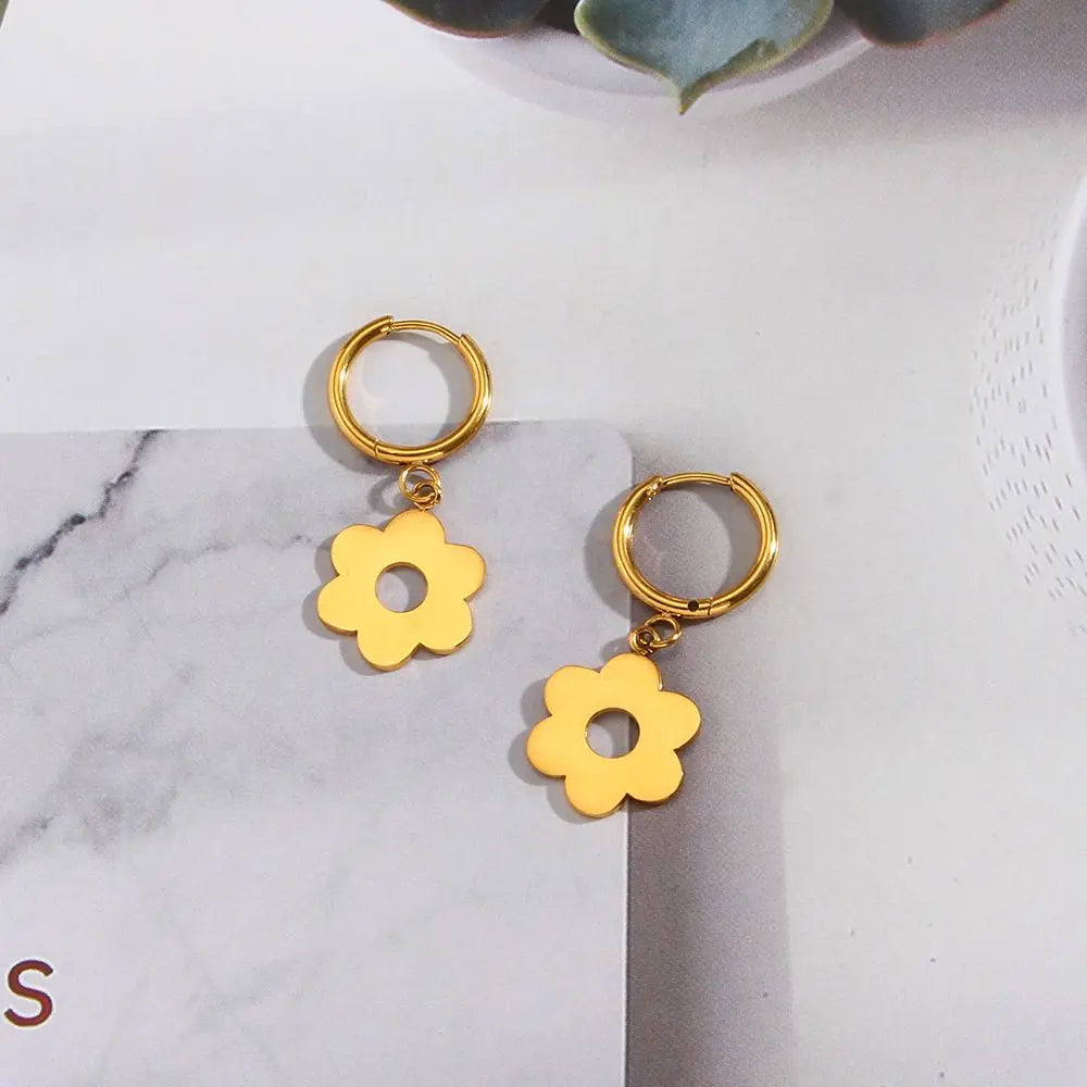 Dainty Hollow Flower Drop – 18KT Gold Plated - Krystal Touch