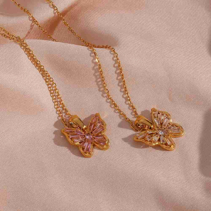 Butterfly Zircon Pendent Necklace - 18k Gold Plated