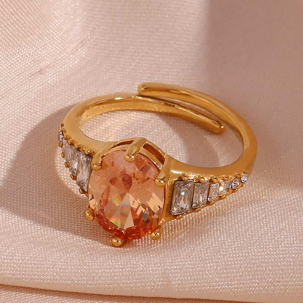 Peach Spark Zircon Ring (Adjestable) – 18KT Gold Plated Krystal Touch