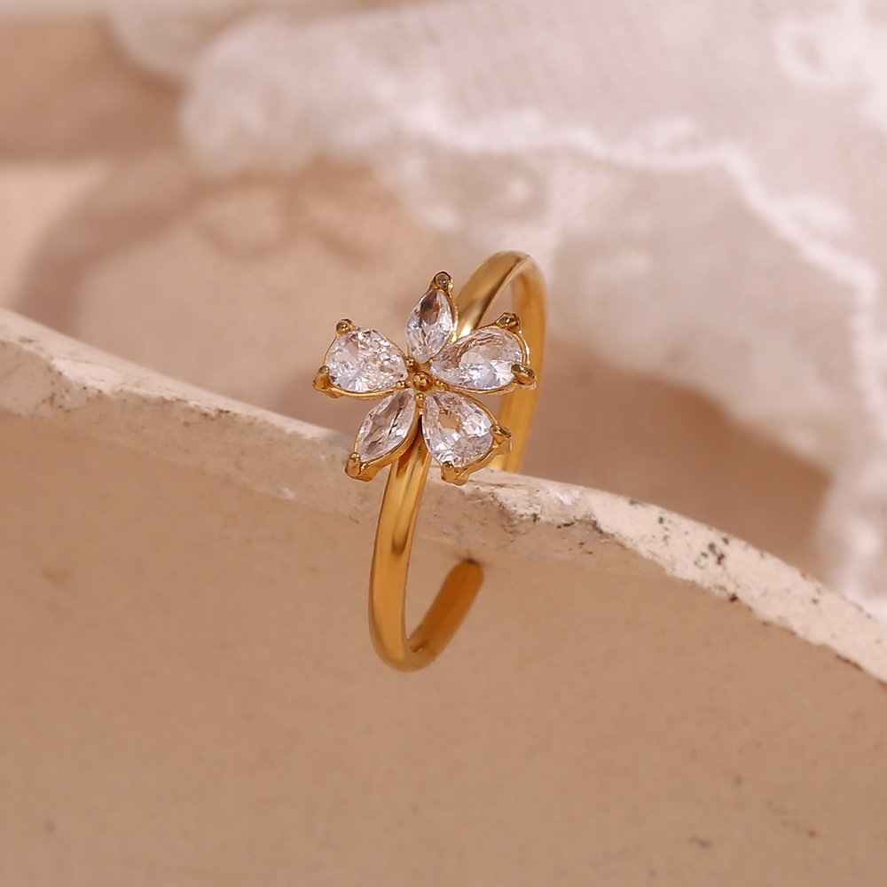Flower Stone Ring - 18KT Gold Plated Krystal Touch
