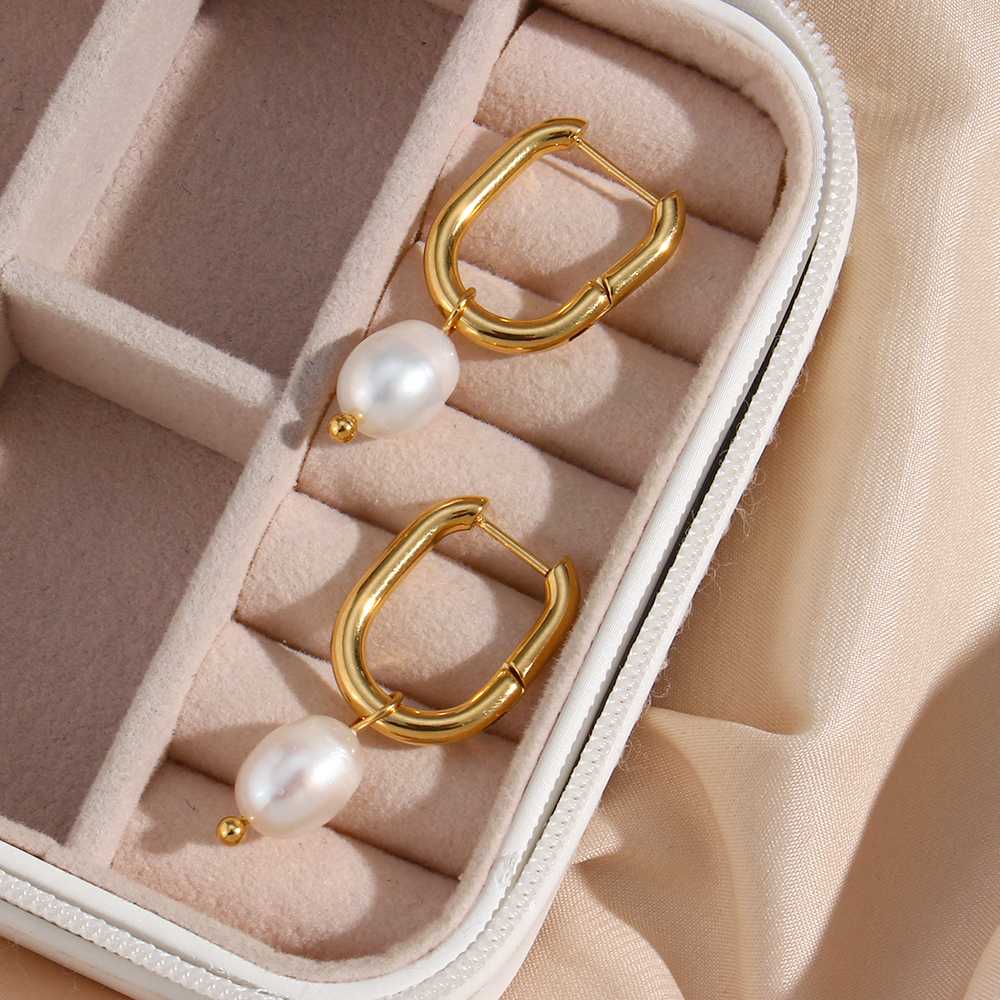 Pearl Drop U-Shape Earrings – 18KT Gold Plated