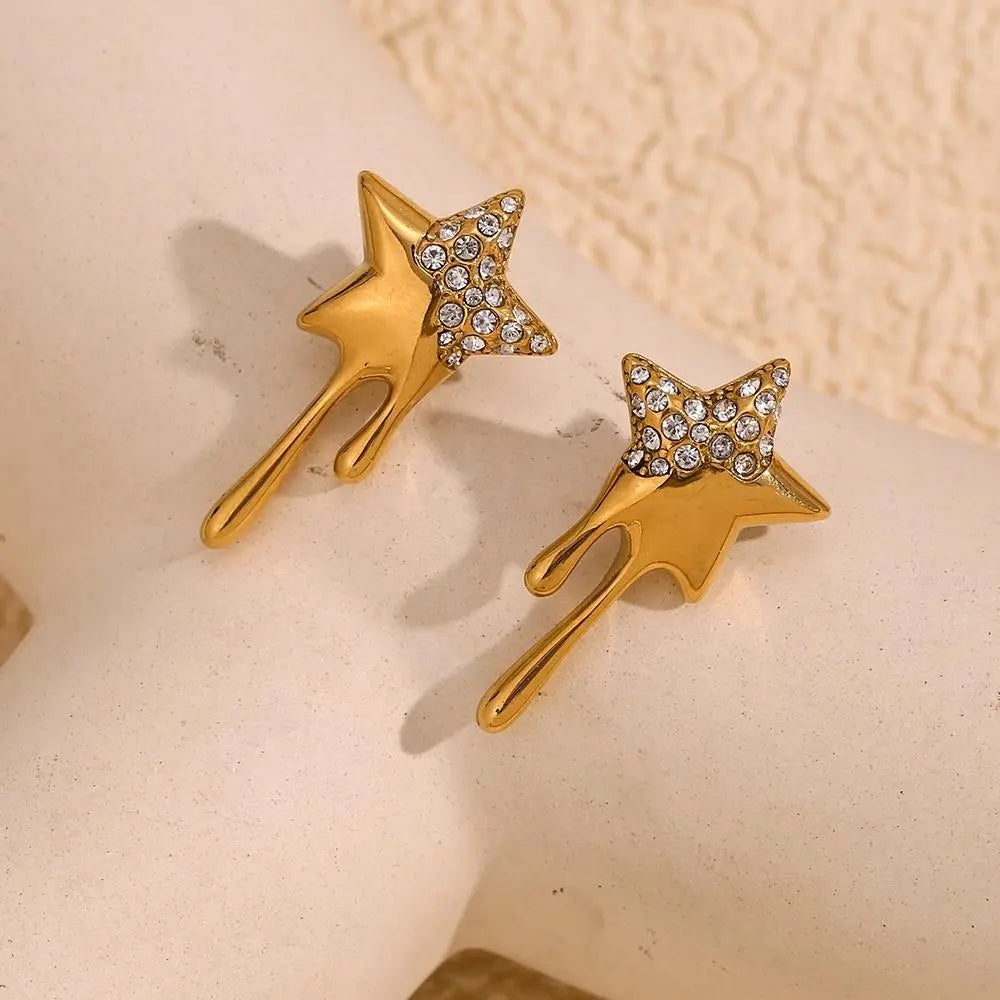 Melting Star Stud Earrings – 18KT Gold Plated - Krystal Touch