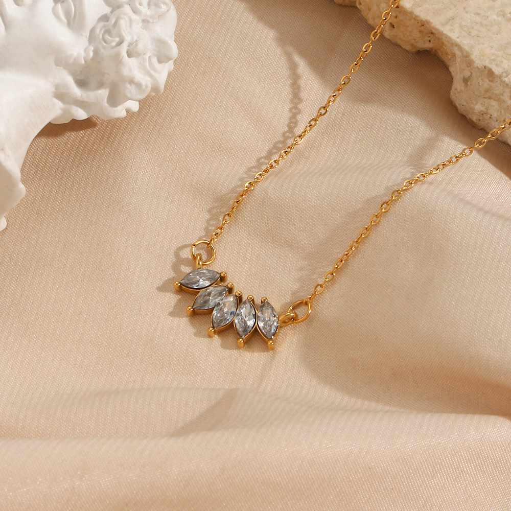 Zircon Leaf Pendant - 18KT Gold Plated Krystal Touch