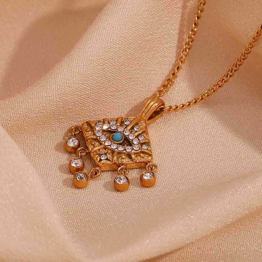 Boho Evil Eye Tassel Necklace – 18K Gold Plated Krystal Touch