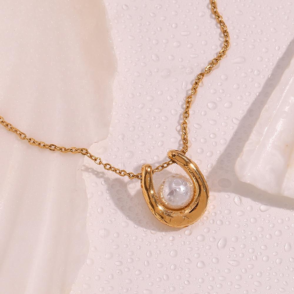 Pearl Embellished U Necklace - 18KT Gold Plated Krystal Touch