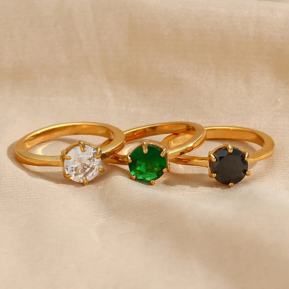 Green Onyx Solitaire Ring – 18KT Gold Plated - Krystal Touch