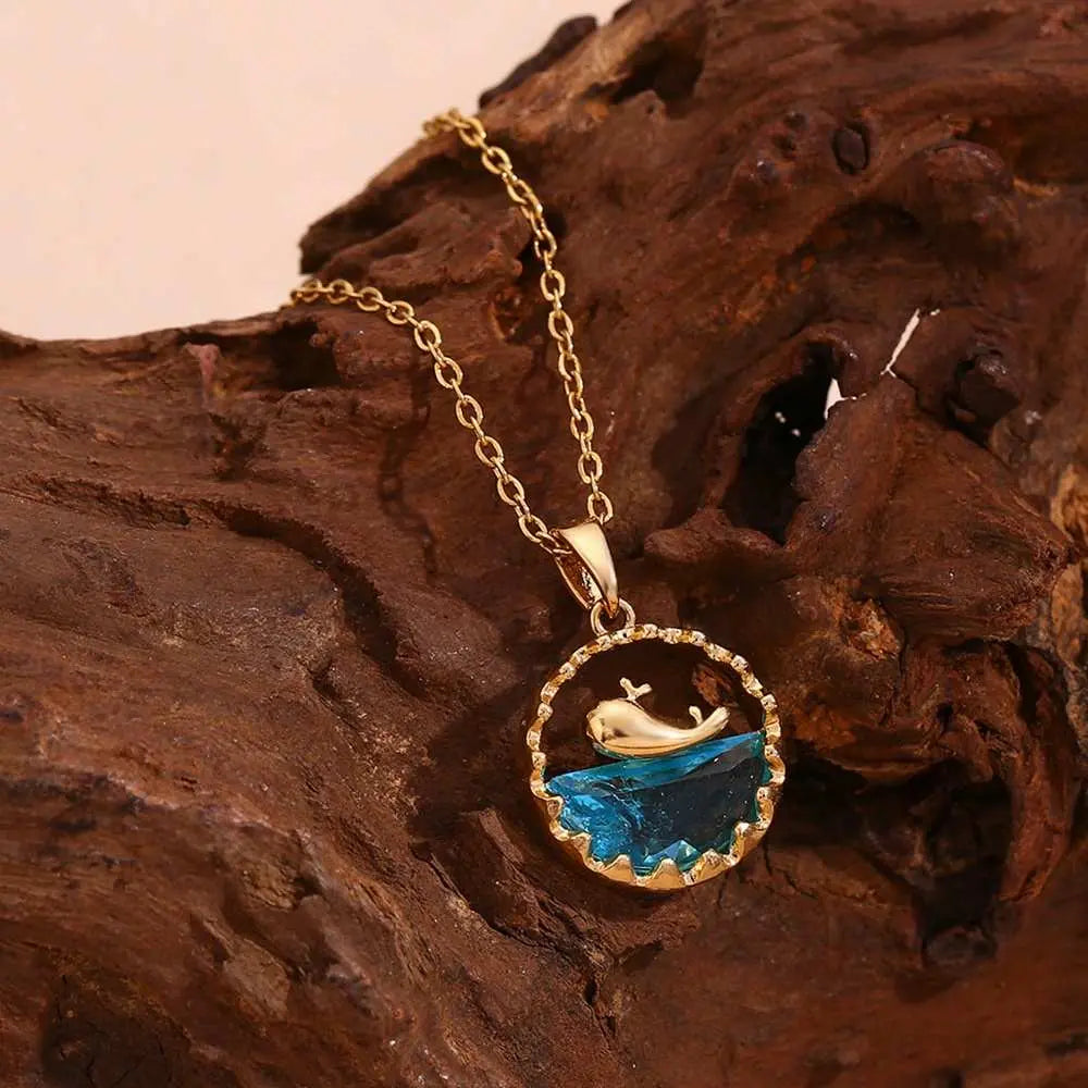 Ocean Whale Necklace – 18KT Gold Plated - Krystal Touch