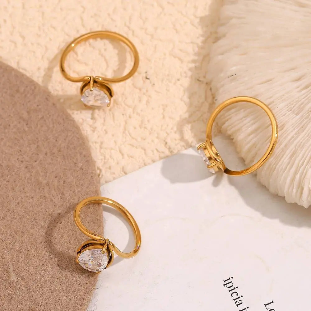 Golden Dewdrop Ring – 18KT Gold Plated - Krystal Touch