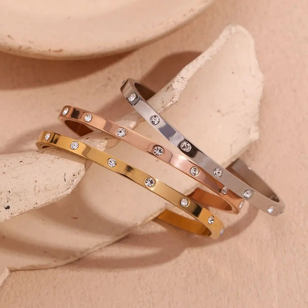 Zircon Bangle Bracelet – 18KT Gold Plated - Krystal Touch