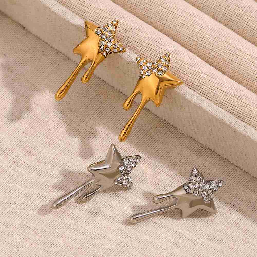 Melting Star Stud Earrings – 18KT Gold Plated - Krystal Touch