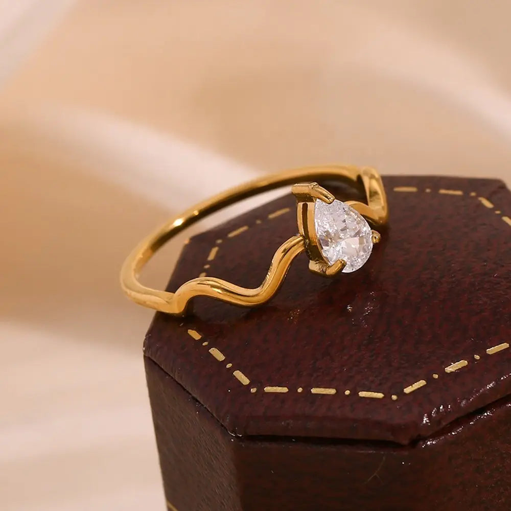 Twisted Dewdrop Ring – 18KT Gold Plated - Krystal Touch