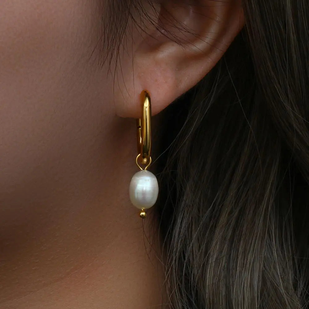 Pearl Drop U-Shape Earrings – 18KT Gold Plated - Krystal Touch