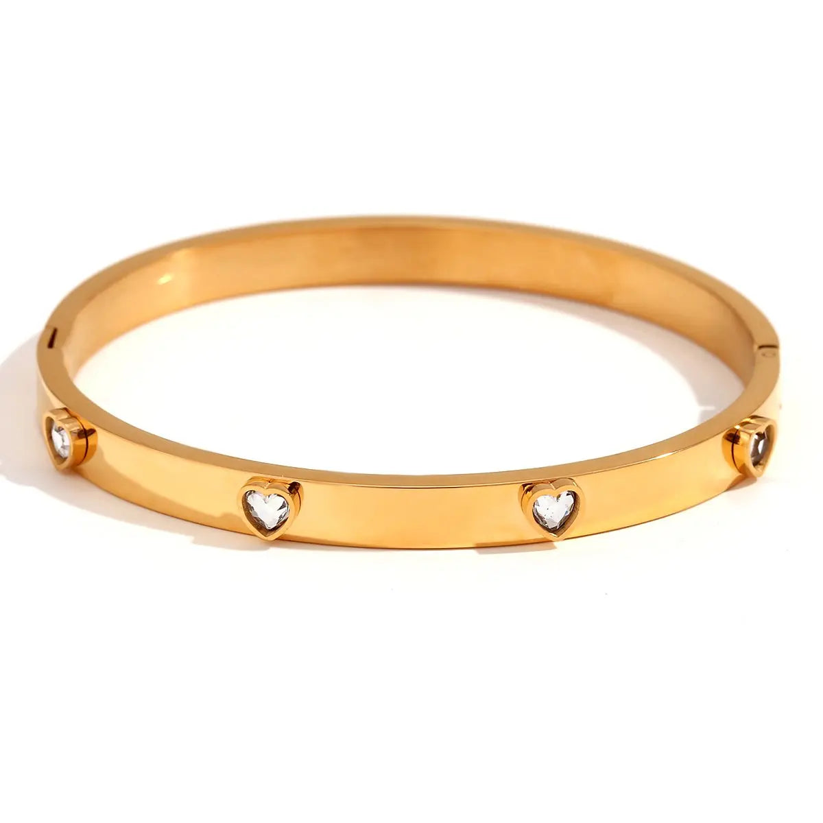 Heart Zircon Bangle cum Bracelet – 18KT Gold Plated - Krystal Touch
