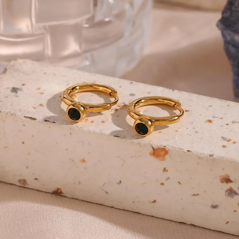 Bezel Setting Zircon Huggies – 18KT Gold Plated - Krystal Touch