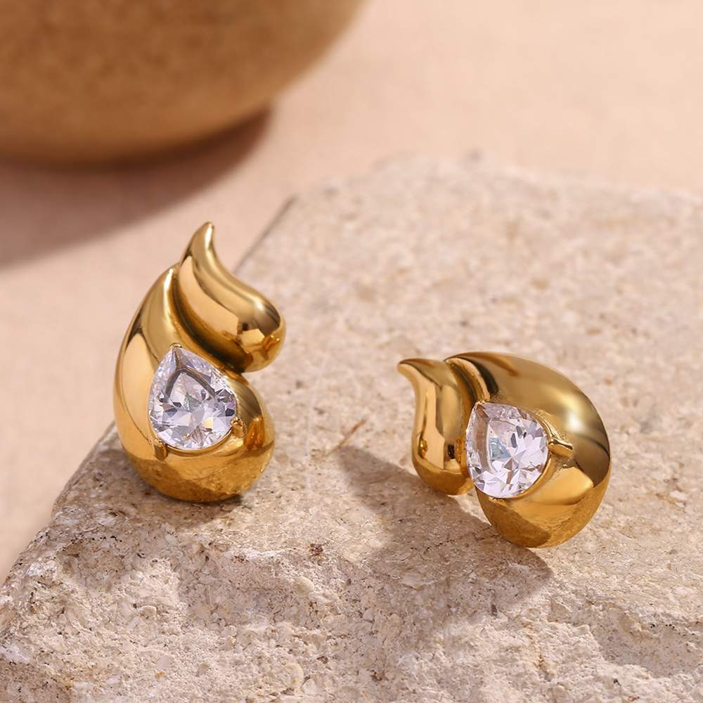 Chunky Droplet Earring - 18KT Gold Plated Krystal Touch