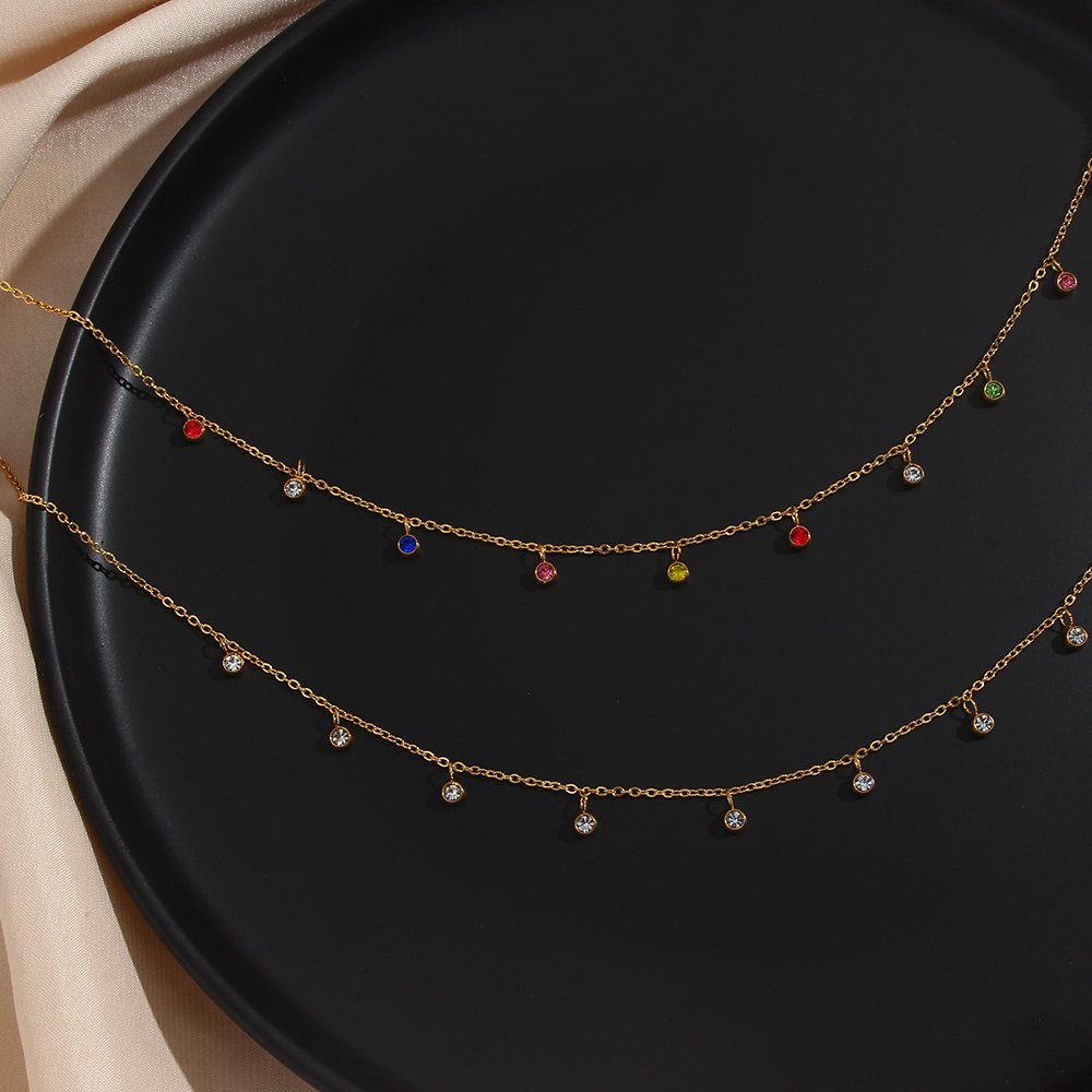 Stylish Round Multi Stone Necklace - 18KT Gold Plated Krystal Touch